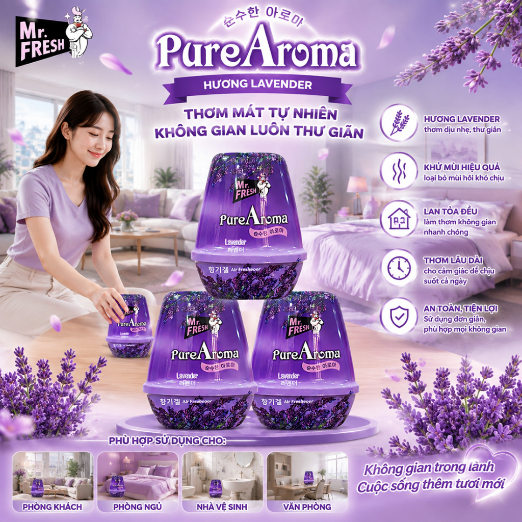 Bộ 3 Sáp thơm cao cấp Mr.fresh Hương Lavender