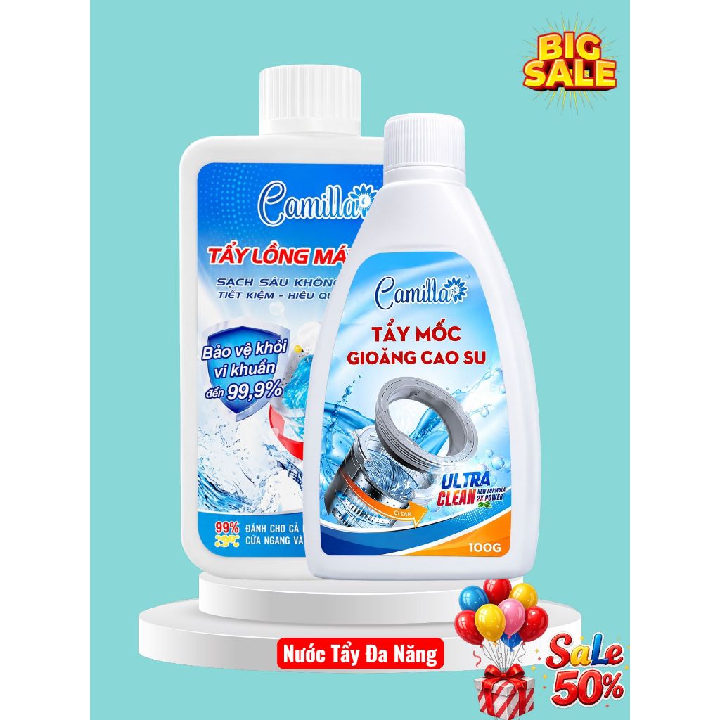 Combo Tẩy Lồng Máy Giặt Camilla 300gr + Tẩy Mốc Gioăng Cao Su Cao Cấp Camilla 100gr