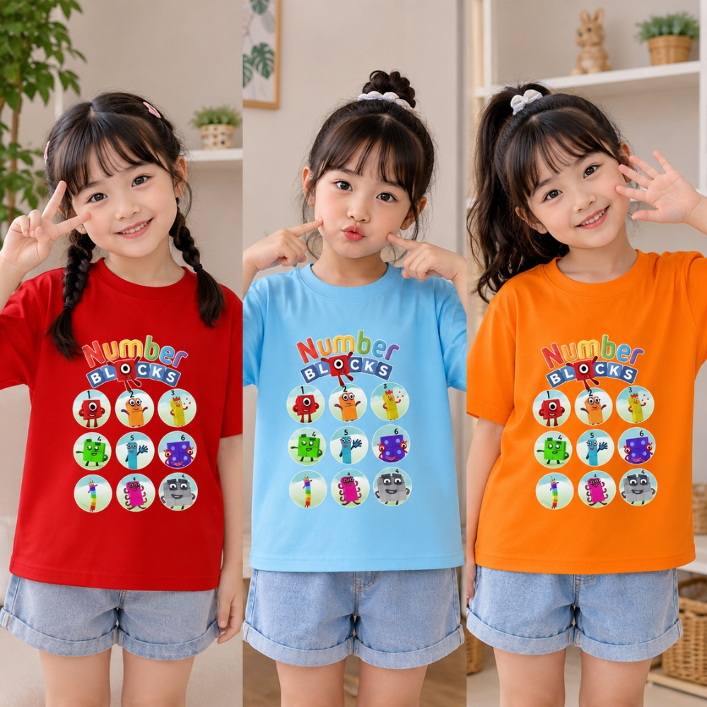 Áo thun bé trai và bé gái in hình numberblocks , Áo thun trẻ em vải poly thái mềm mát co giãn 4 chiề