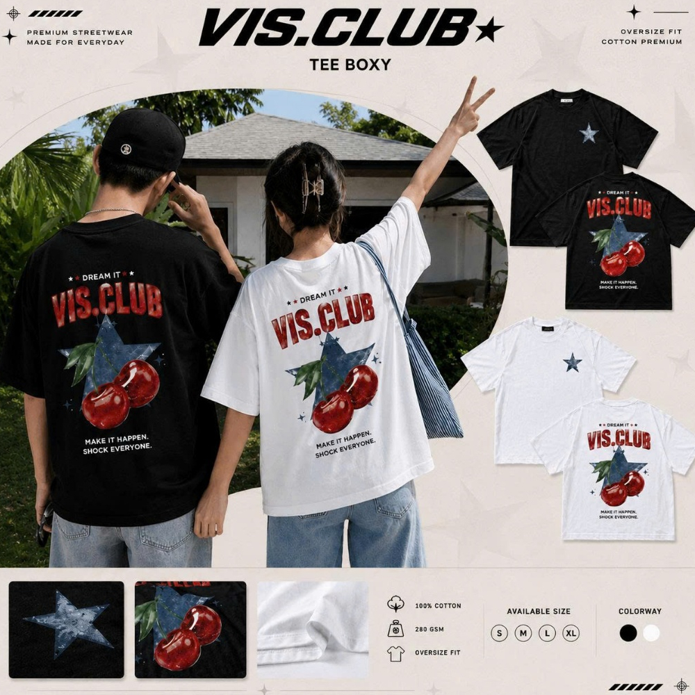 Áo Thun Boxy - Vis.club - Cherry Star Cotton 280GSM