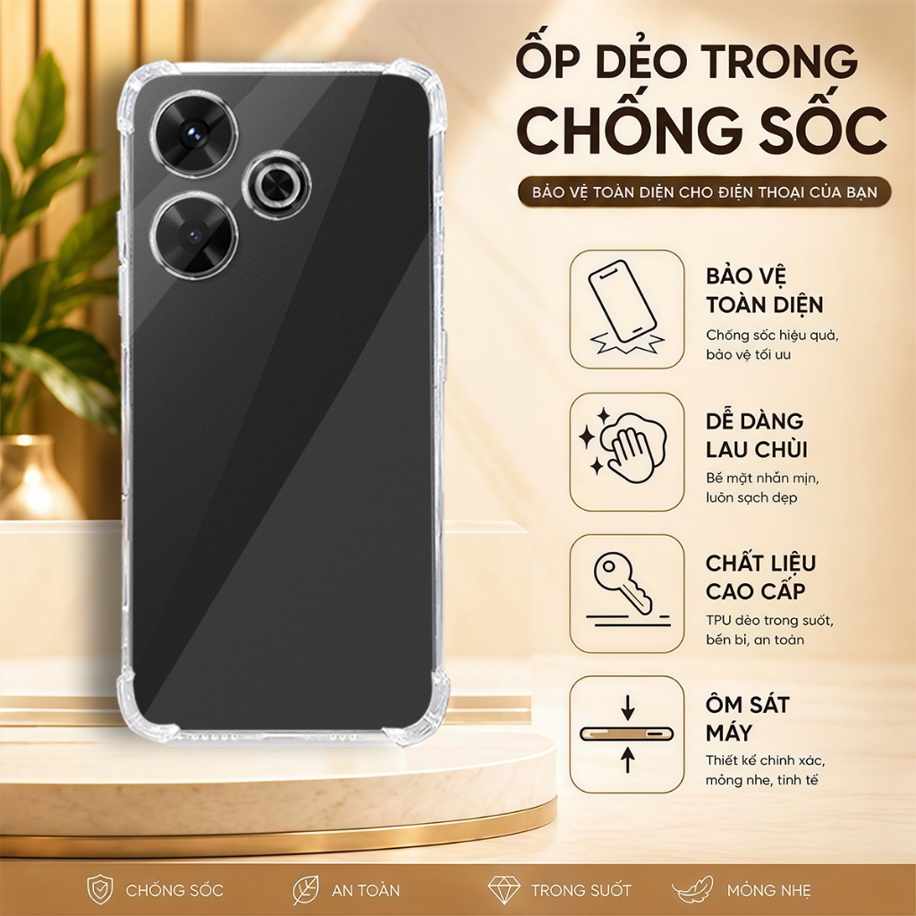 Ốp lưng Xiaomi REDMI 13 , 13X chống sốc trong suốt silicon dày xịn-HD STORE