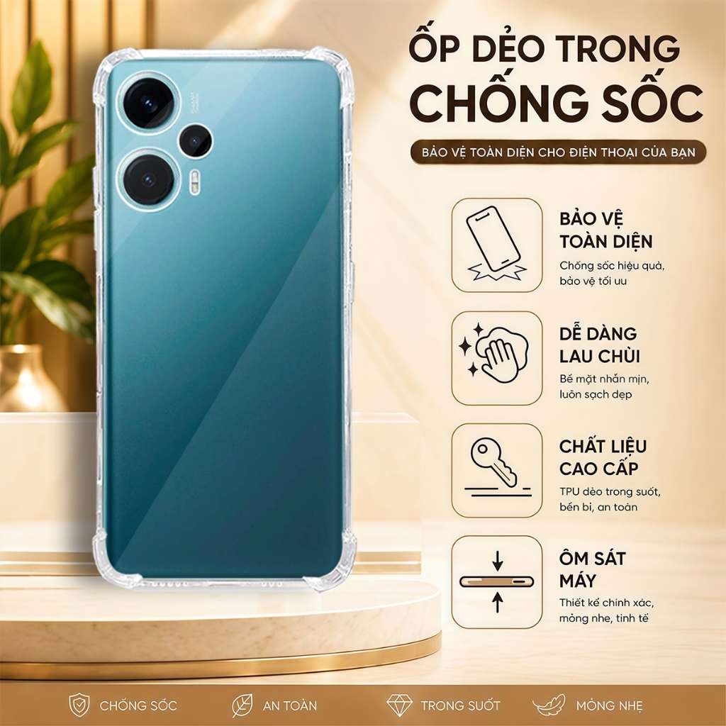 Ốp lưng Xiaomi Poco F5 chống sốc trong suốt silicon dày xịn-HD STORE