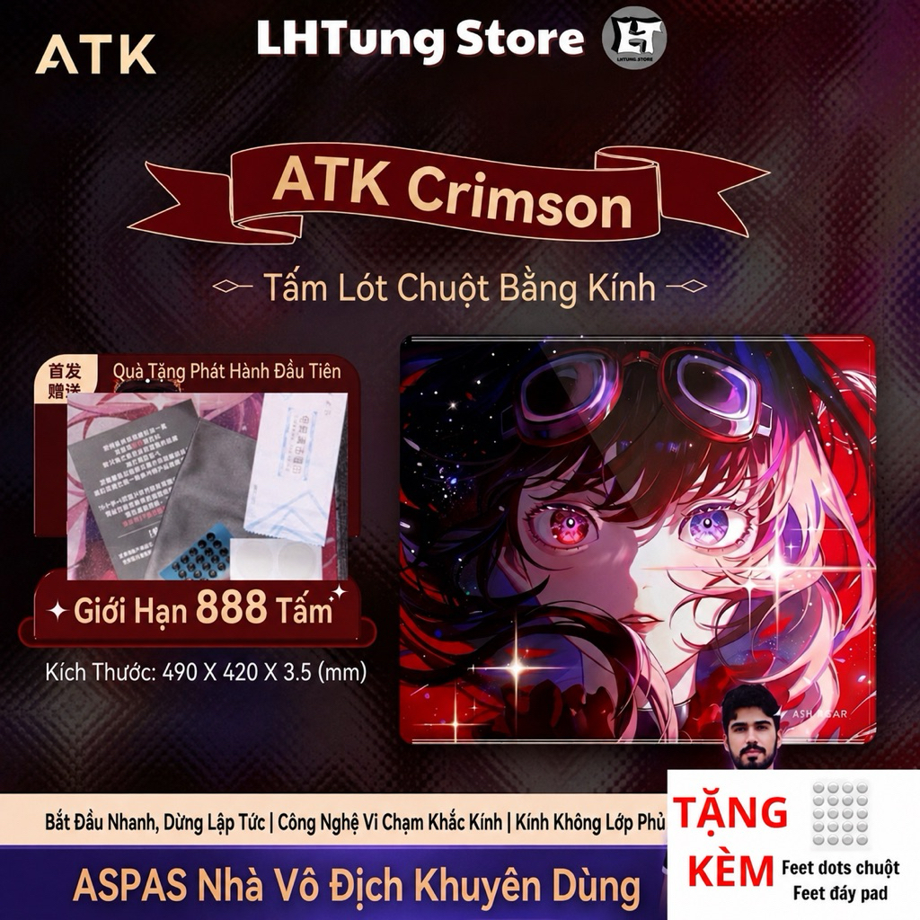 [SẴN] Pad kính gaming ATK Crimson Anime - Lót chuột ATK pad chuột phù hợp game FPS, Esports, Valoran