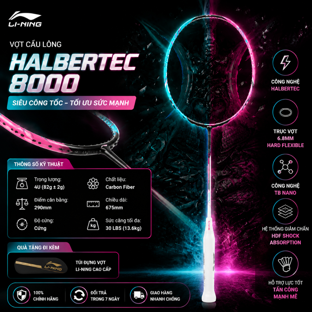 [Chính Hãng] Vợt cầu lông Li-Ning Halbertec 8000 4U - Khung vợt Carbon T1100, thiên kiểm soát