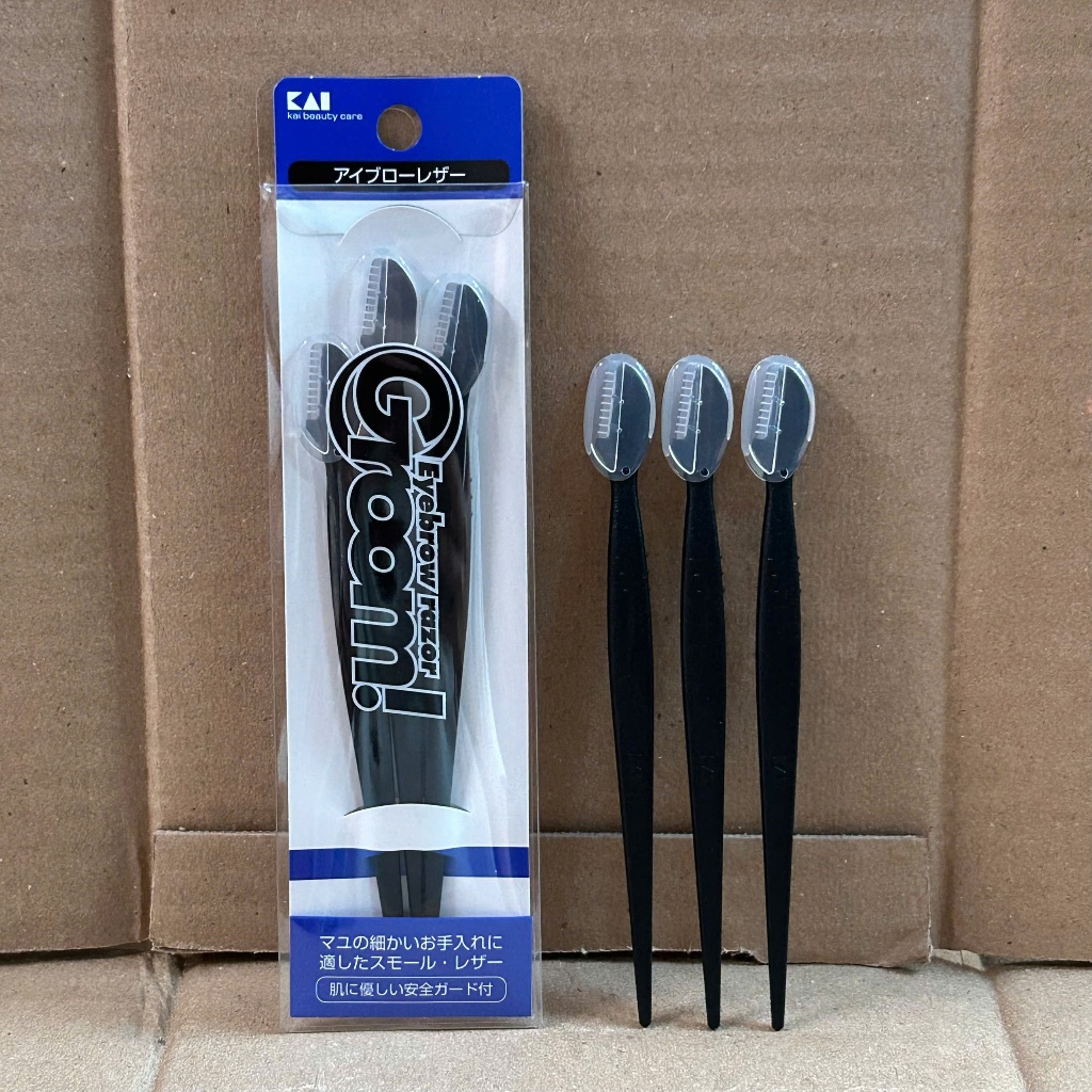 Set 3 Dao Cạo Lông Mày Kai Groom EBK-3KKCG Lưỡi Thép Không Gỉ Có Màng Bảo Vệ - Jron Beauty