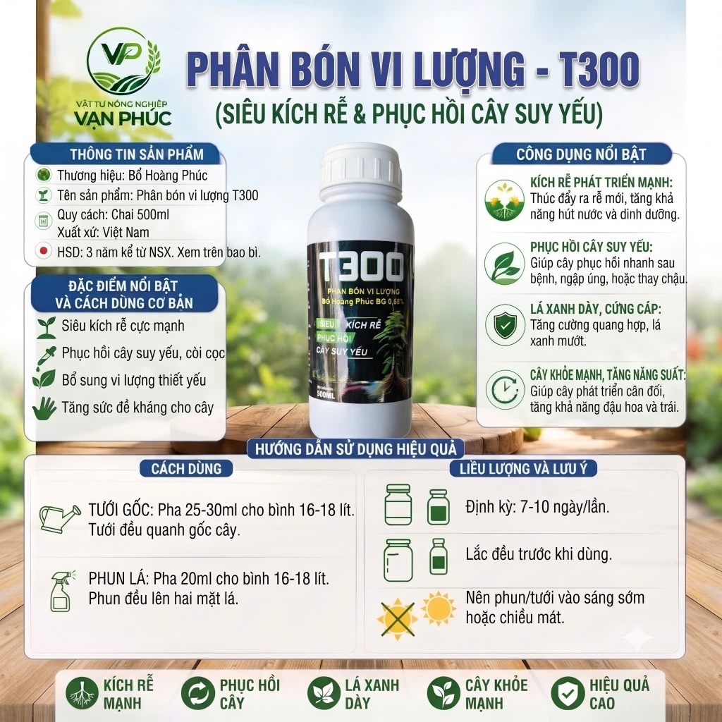 Phân Bón Vi Lượng T300 Siêu Kích Rễ Phục Hồi Cây Suy Yếu Cho Hoa Lan, Hồng, Bonsai, Mai Vàng