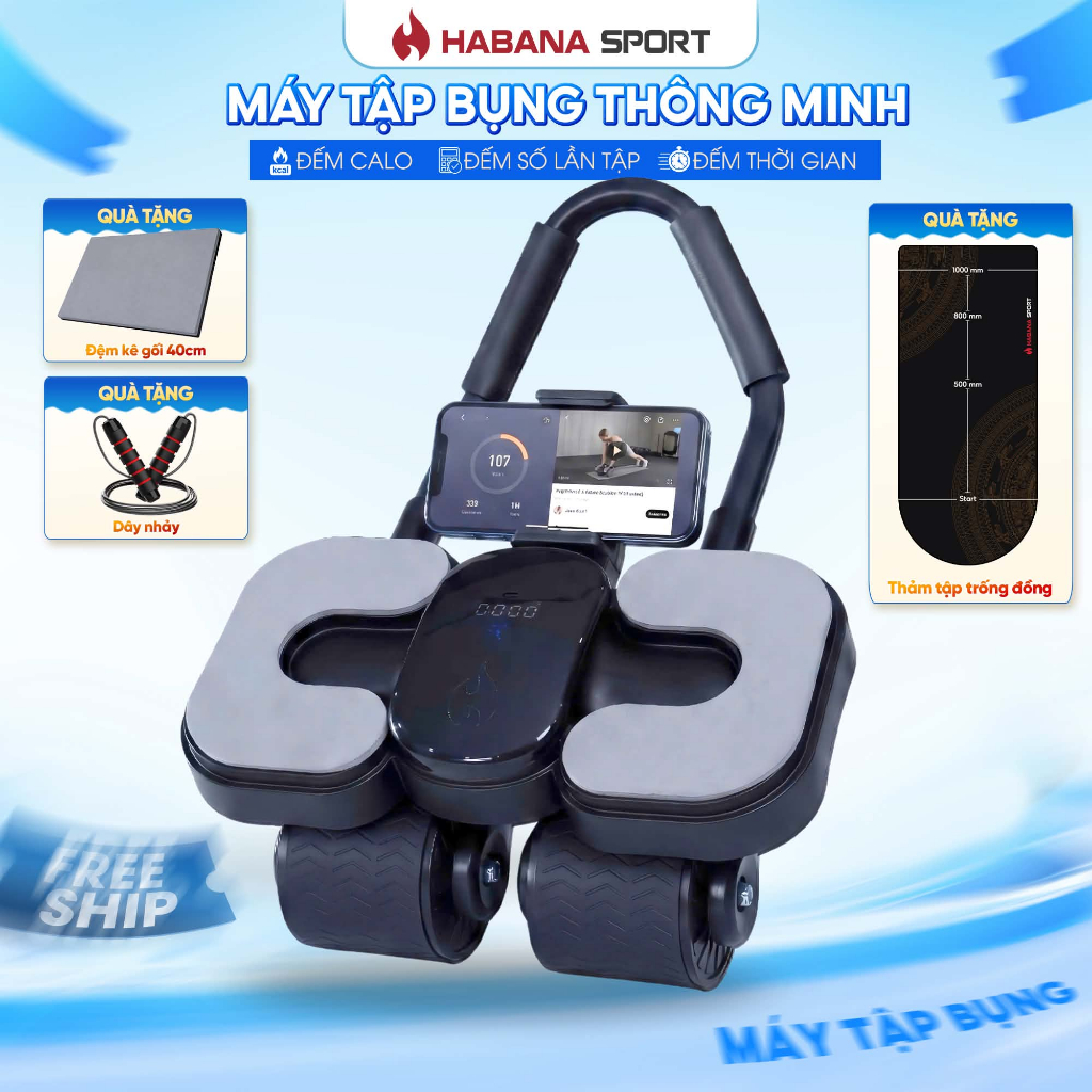 Máy Tập Bụng Tặng Dây Nhảy HABANA SPORT Chính Hãng 4 Bánh Trợ Lực 2026 | Bảo hành 2 năm