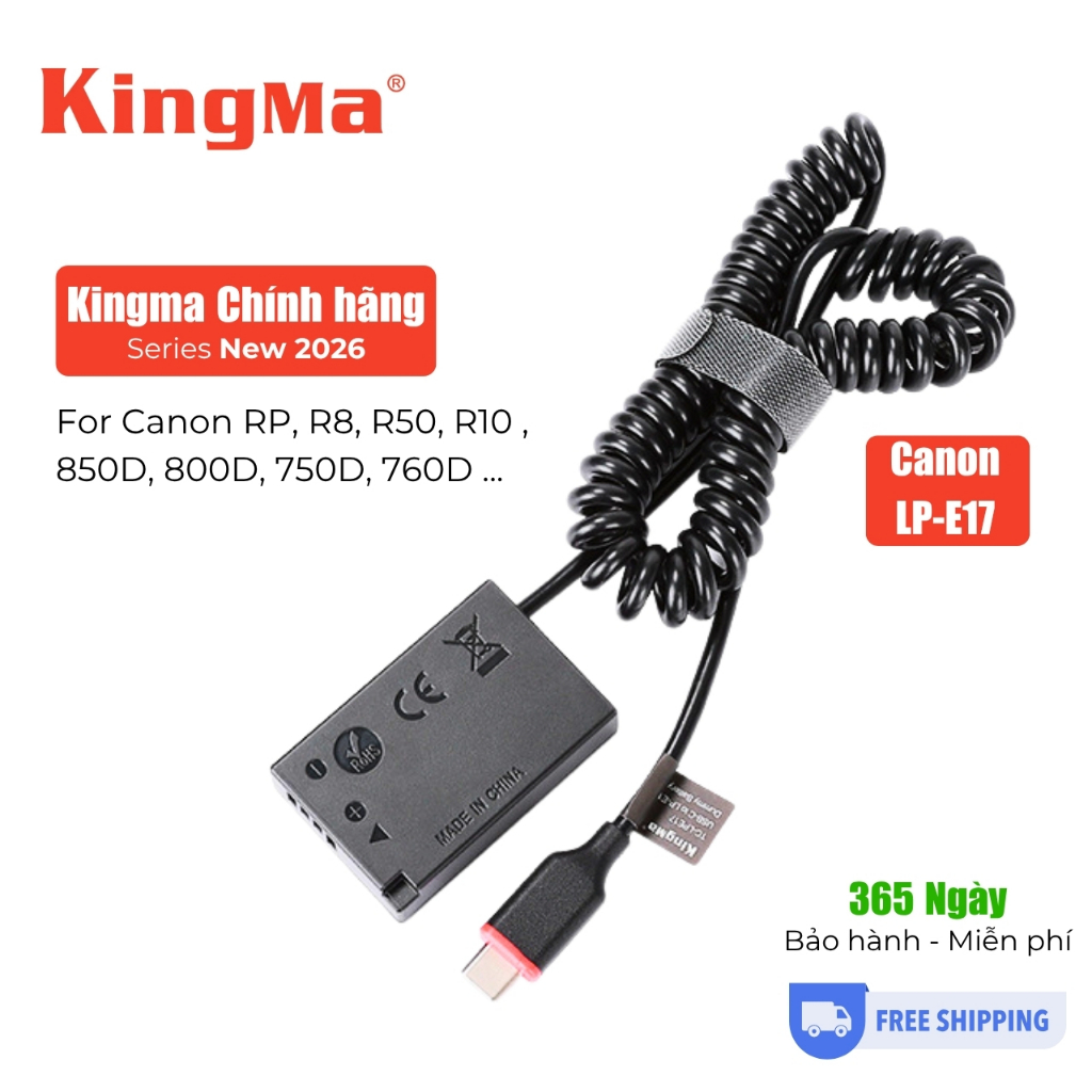 Kingma LP-E17 Pin giả nguồn/ Pin ảo/ Pin Dummy cho Canon R8, RP, R50, R10, M5, M6, 850D, 800D ...