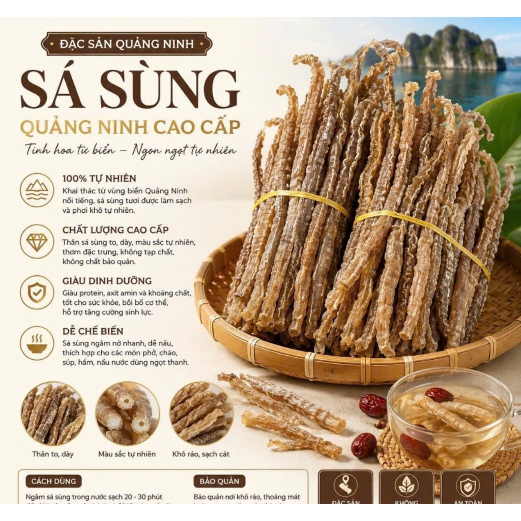 Sá Sùng Khô {1KG} - Sá Sùng Khô Nấu Phở đã làm sạch cát Loại 1 chuẩn hàng quản ninh