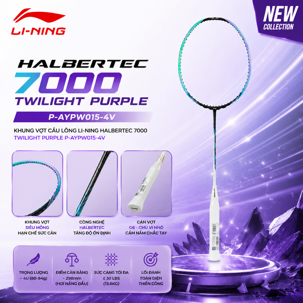 [Chính Hãng] Khung vợt cầu lông Li-Ning Halbertec 7000 Twilight Purple - Khung Carbon T1100