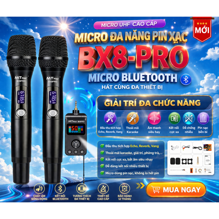 Micro Đa Năng MTMAX BX8Pro -BX7 1 MIC Micro Bluetooth Hút Âm Hát Nhẹ ,Chất Âm Hay Tiếng Sáng , Chống