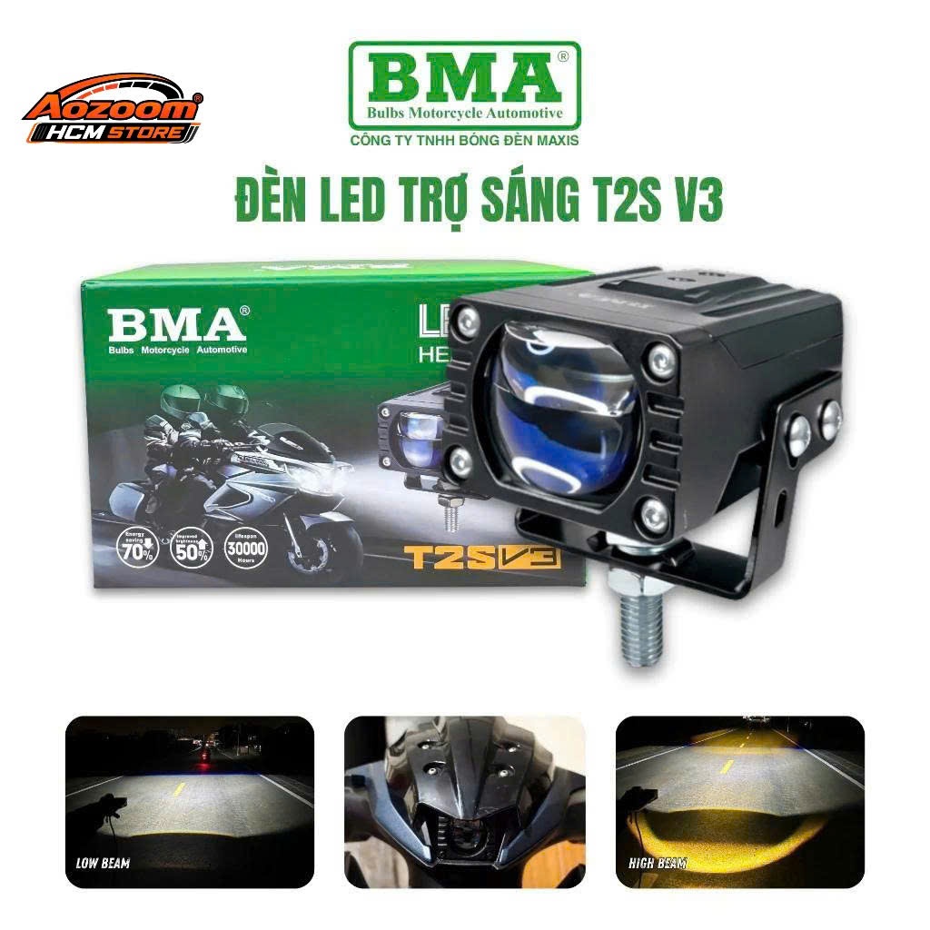 Đèn Trợ Sáng BMA T2S V3 New 2026 Chinh Hãng - Công Suất 55W  Demi xanh ,Cos Trắng Pha Vàng bh 1 năm