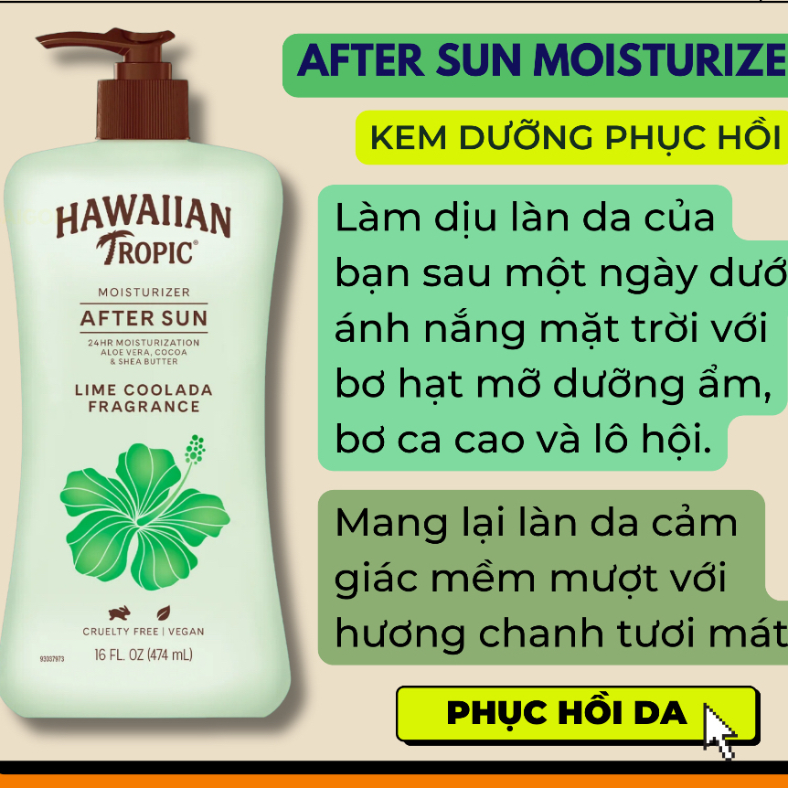 AFTER SUN Kem dưỡng dịu da phục hồi da sau khi đi nắng Hawaiian Tropic Lime Coolada After Sun Lotion