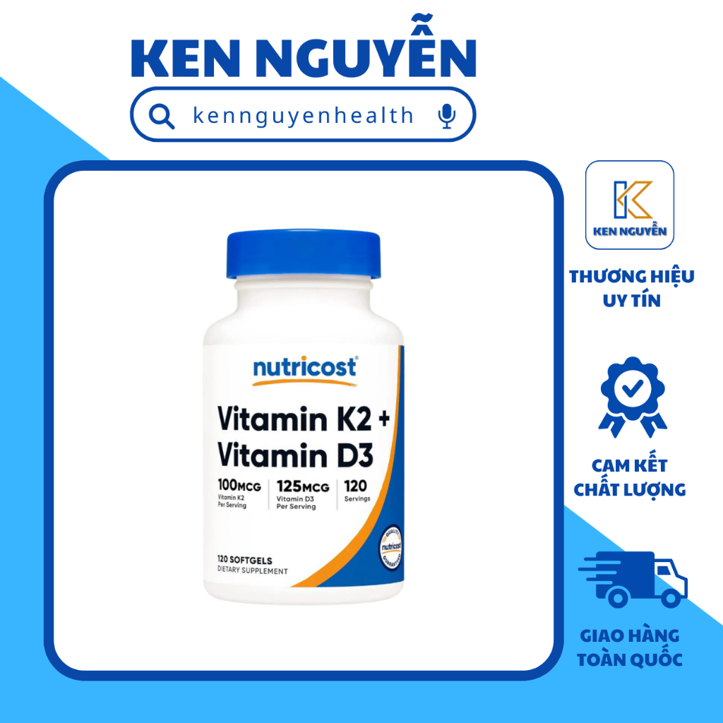 Nutricost Vitamin K2 + Vitamin D3 – D3 5000 IU & K2 MK-7 100mcg, Hỗ Trợ Xương Và Chuyển Hóa Canxi