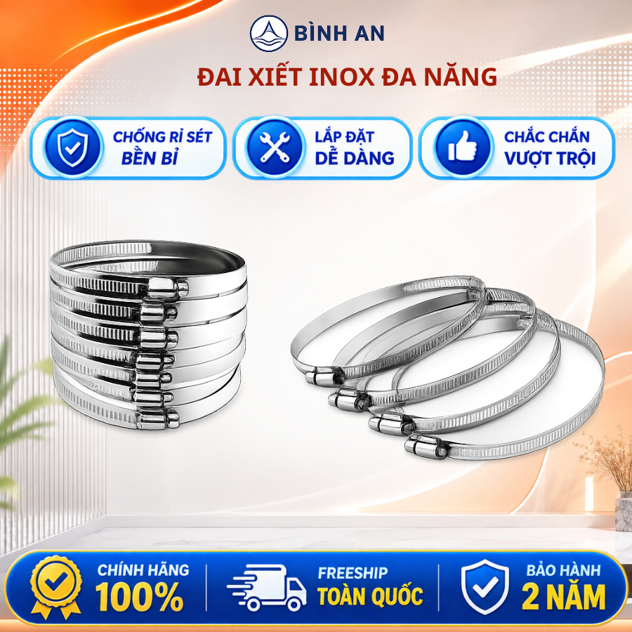 Đai xiết inox vòng đai xiết inox HF100 đến HF300 hãng Bình An