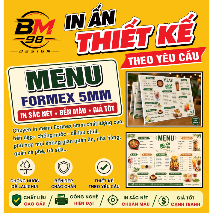 In Menu - Menu trà sữa, menu quán ăn - Formex/ Mica - Thiết kế theo yêu cầu