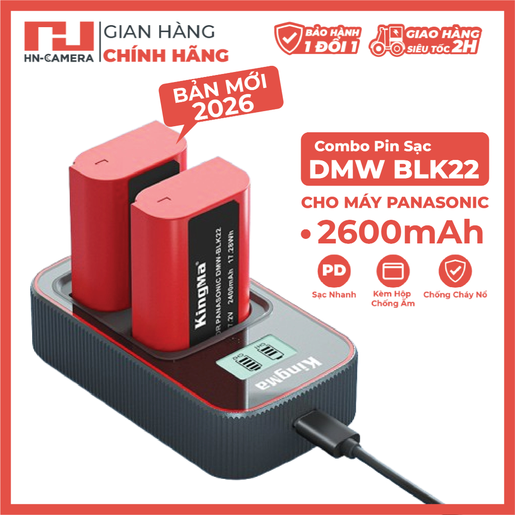 Bộ Pin sạc đôi KingMa DMW BLK22 V5 cho Máy ảnh Panasonic Lumix (BẢN MỚI 2600mAh)