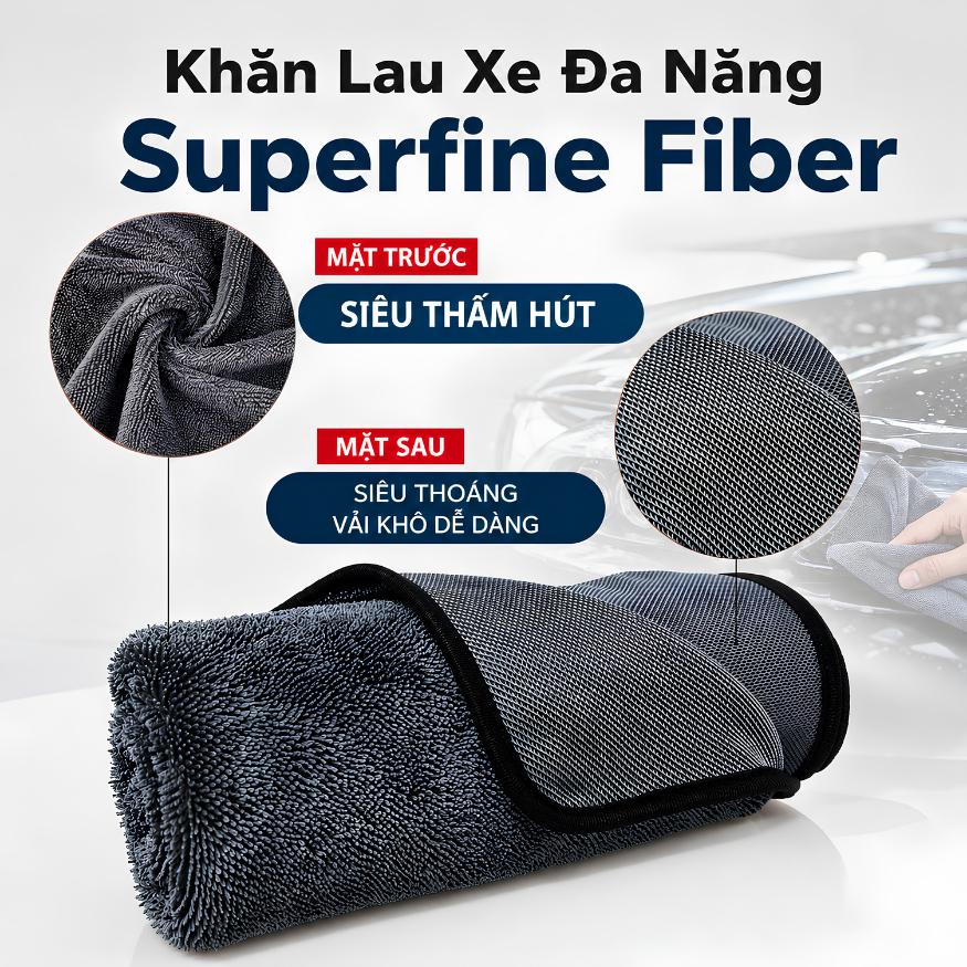 Khăn Lau Superfine Fiber 650gsm Siêu Thấm Hút Khăn Lau Xe Cao Cấp Không Trầy Xước