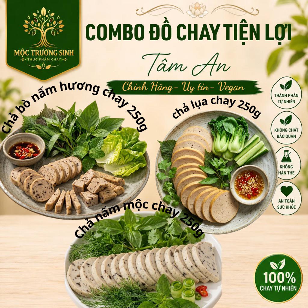 [Chỉ Giao HCM] Combo 3 Món Giò Chả Chay Thơm Ngon - Chả Bò Nấm Hương, Giò Lụa Chay, Giò Nấm Mộc