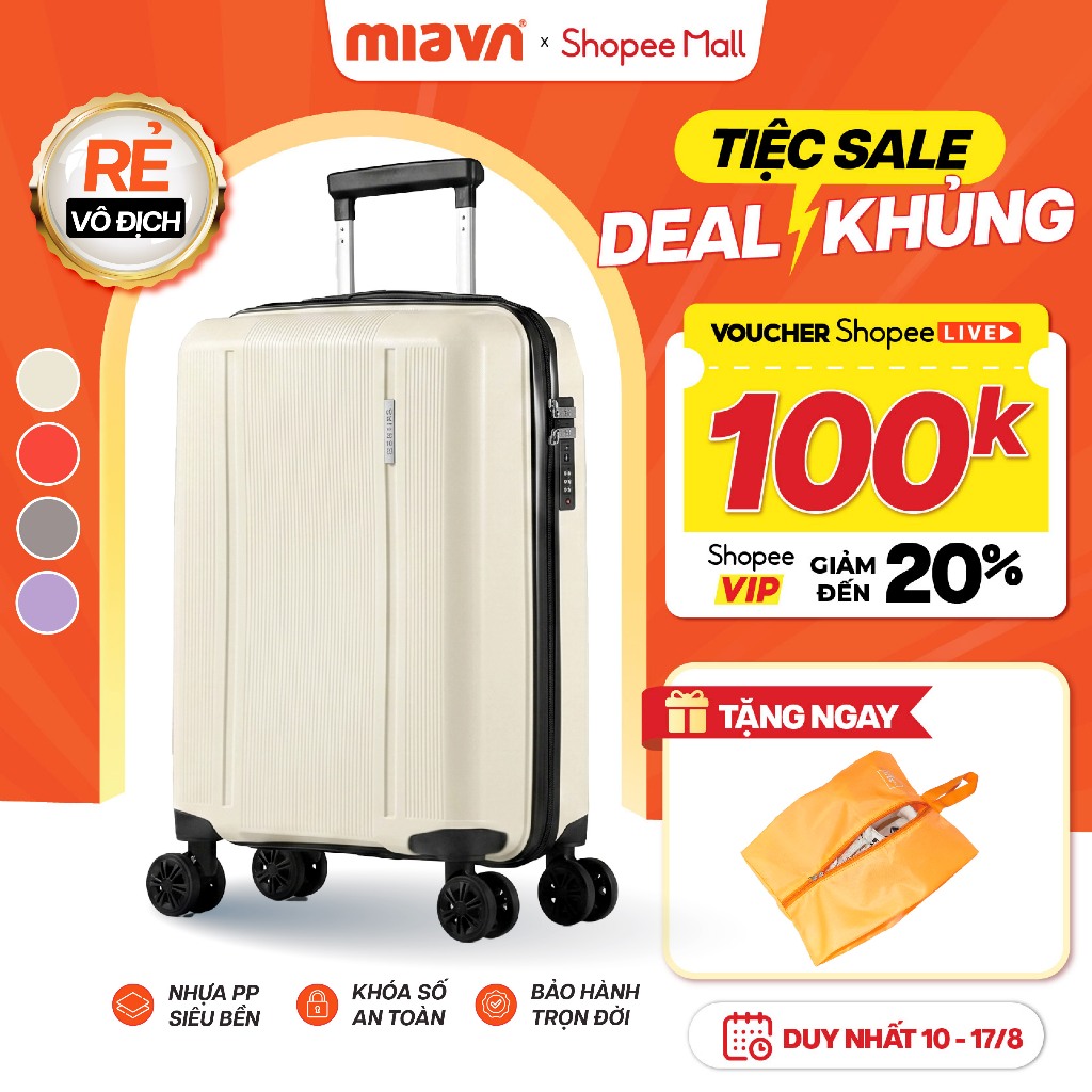 [🌟TOP DEAL] Vali Kéo MIAvn Larita ORIX Size 20/24 Inch - Nhựa PP Siêu Bền, Hạn Chế Bể Vỡ, Khoá Số, Bánh Xe Đôi