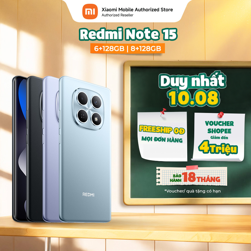Điện thoại Redmi Note 15 (6+128GB) | Pin lớn 6000mAh | Màn hình siêu bền | MT Helio G100-Ultra