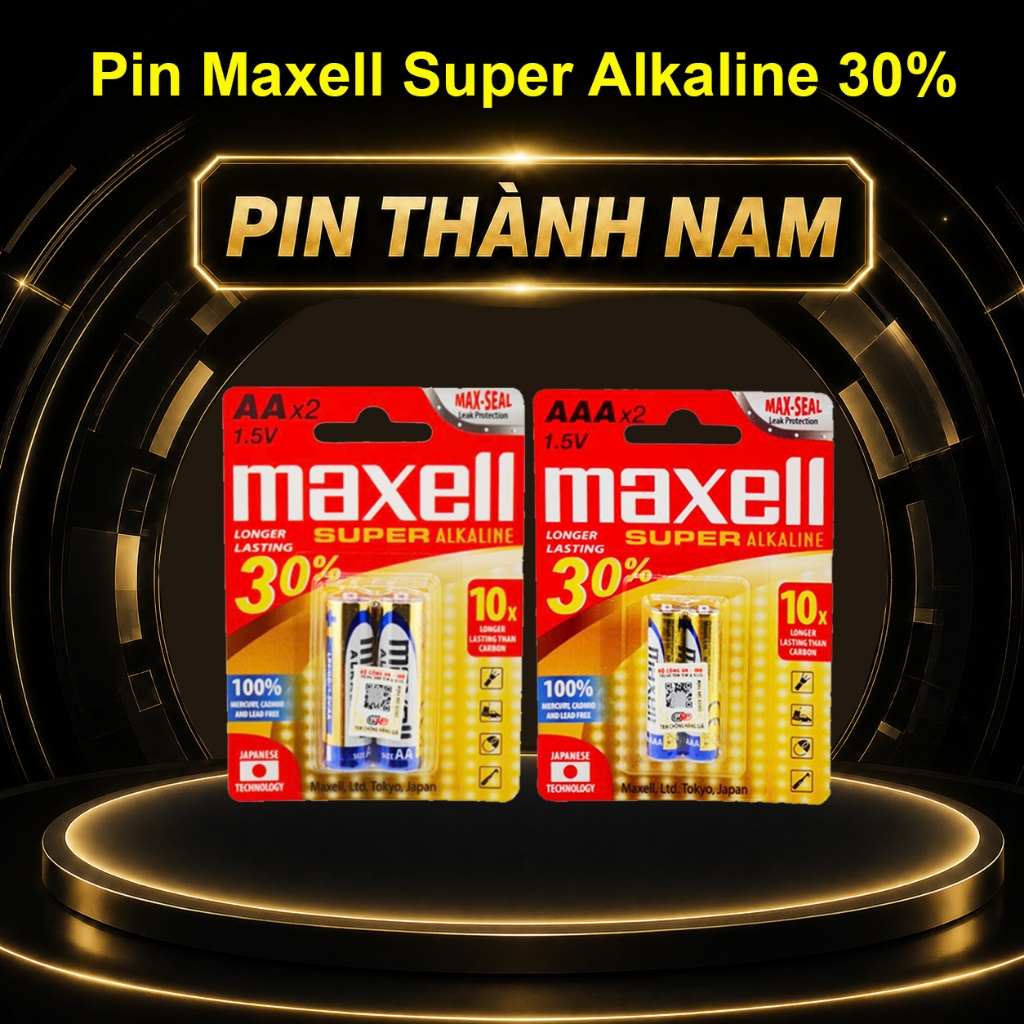 Vỉ 2 Viên Pin AA , Pin AAA Maxell Super Alkaline Chính Hãng Siêu Bền