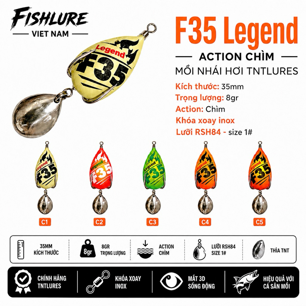 Mồi Lure TNTLures Nhái Hơi F35 Legend | 3,5cm - 8g