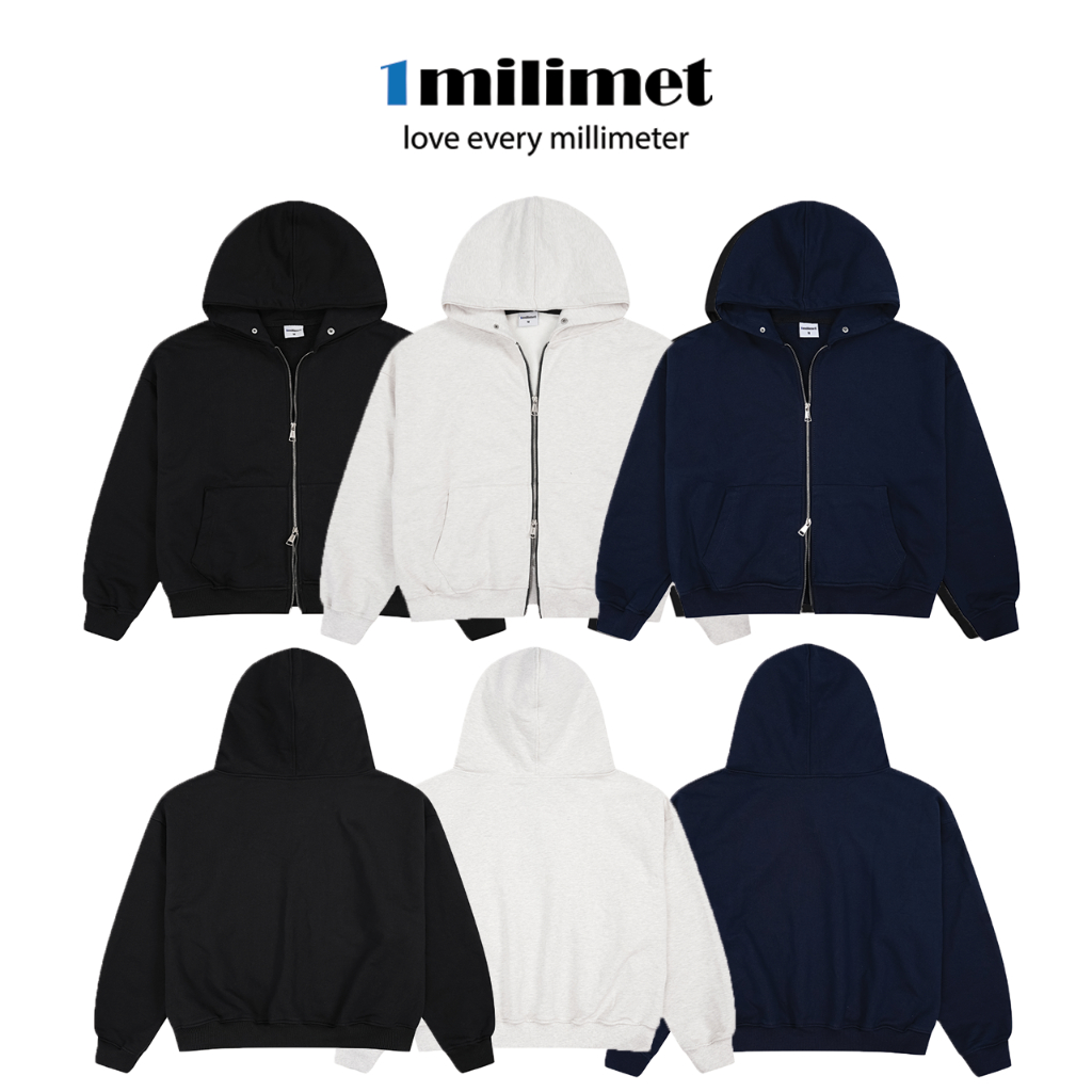 Áo Khoác Hoodie  Zip - 1MILIMET Blank 2.0 Form BOXY Unisex, Vải Chân Cua 480GSM Siêu dày