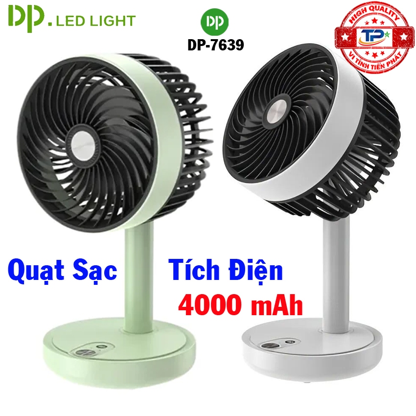Quạt sạc tích điện DP DP-7639 quạt trung 3 cấp độ gió 4000mAh, quạt gập lên xuống 90 độ, gió mạnh