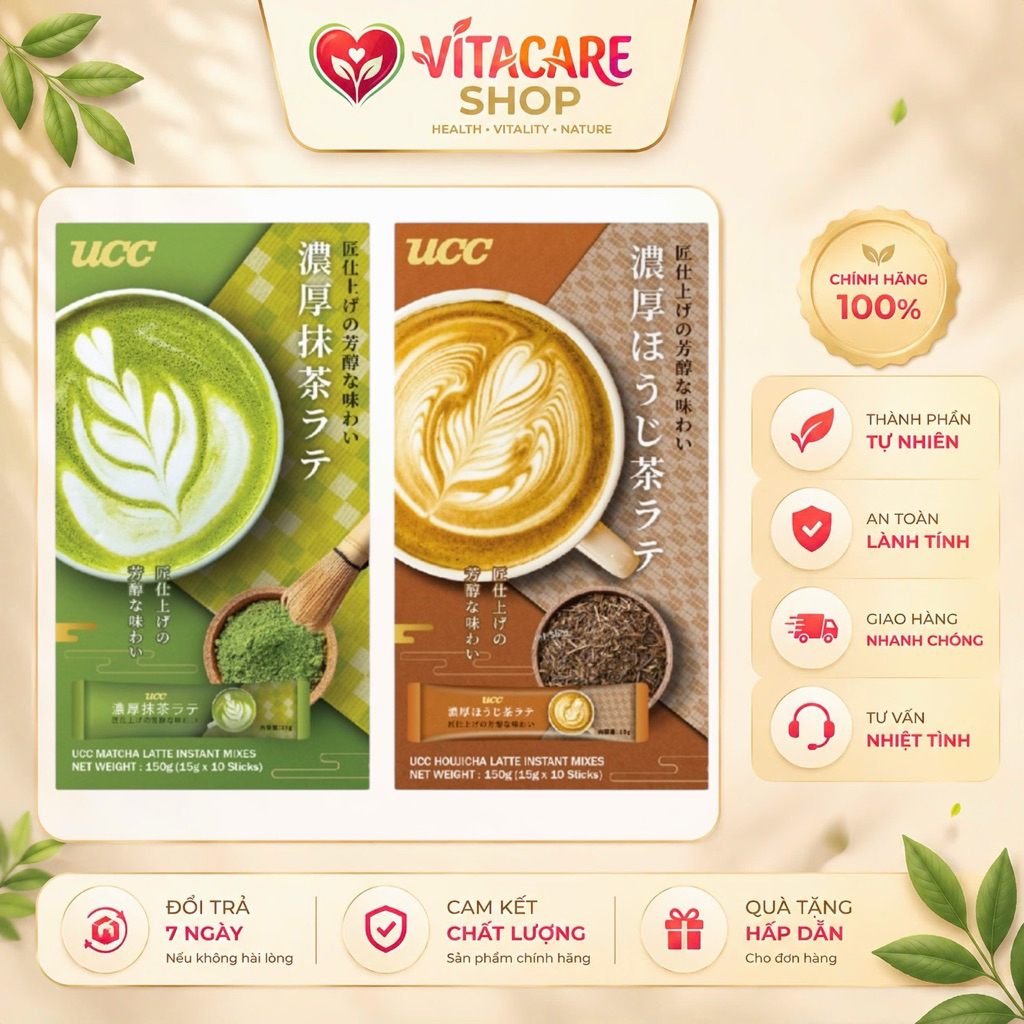Bột Trà Latte UCC Nhật Bản 150g - Matcha Latte & Hojicha Latte Thơm Ngon, Dễ Pha