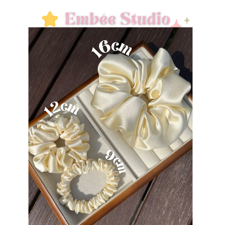 Combo 3 Scrunchie Lụa 9cm 12cm 16cm Handmade Dây Buộc Tóc Nữ Siêu Phồng EMBÉE