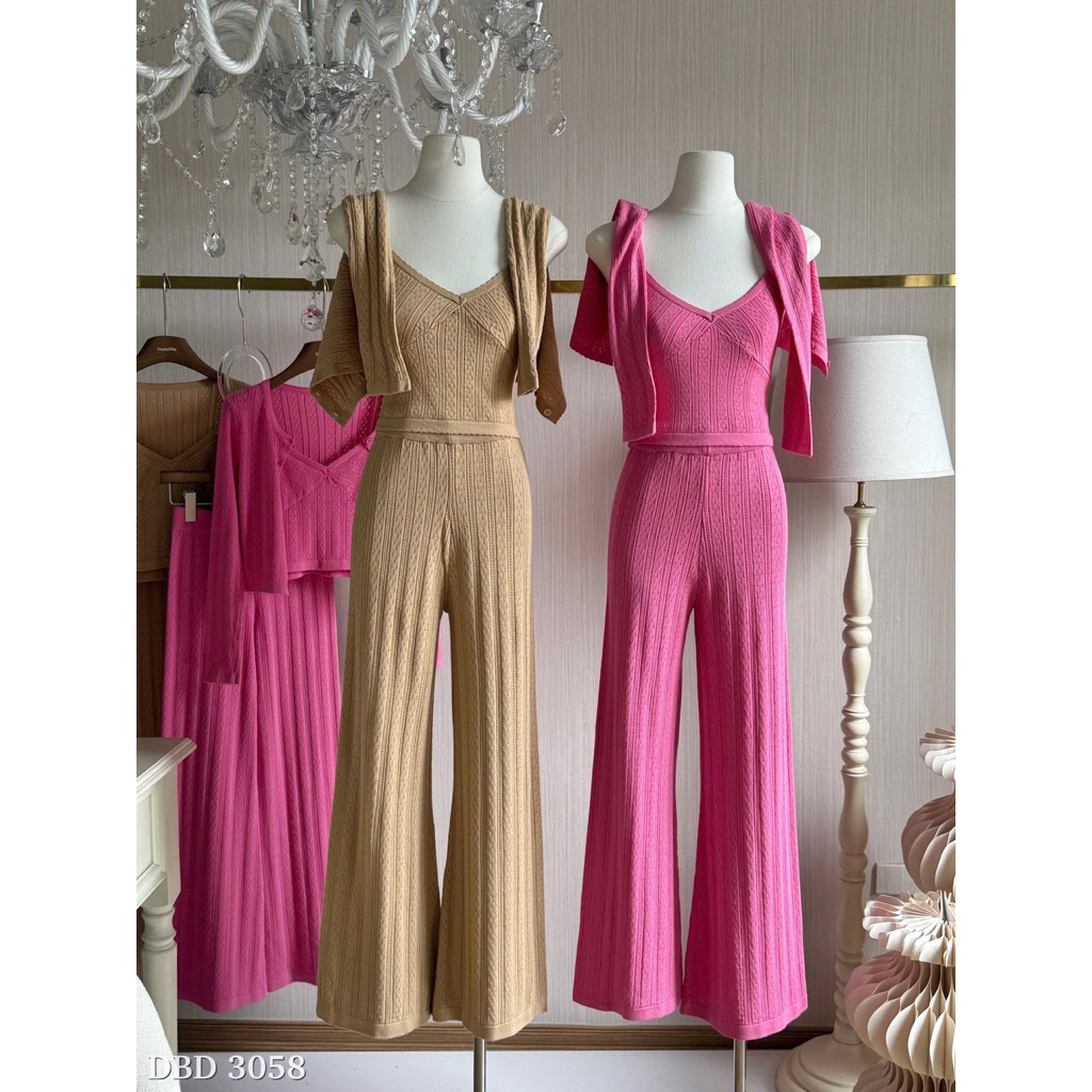 Set Len 3 Món: Áo 2 Dây + Cardigan + Quần Suông Chuẩn Linh Hoàng