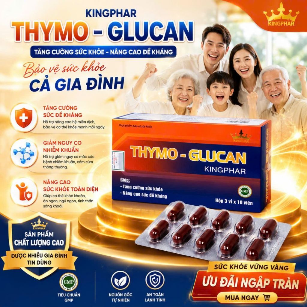 THYMO GLUCAN KINGPHAR 30 VIÊN – THYMODULIN, BETA GLUCAN, VITAMIN C, KẼM – HỖ TRỢ TĂNG CƯỜNG SỨC KHỎE