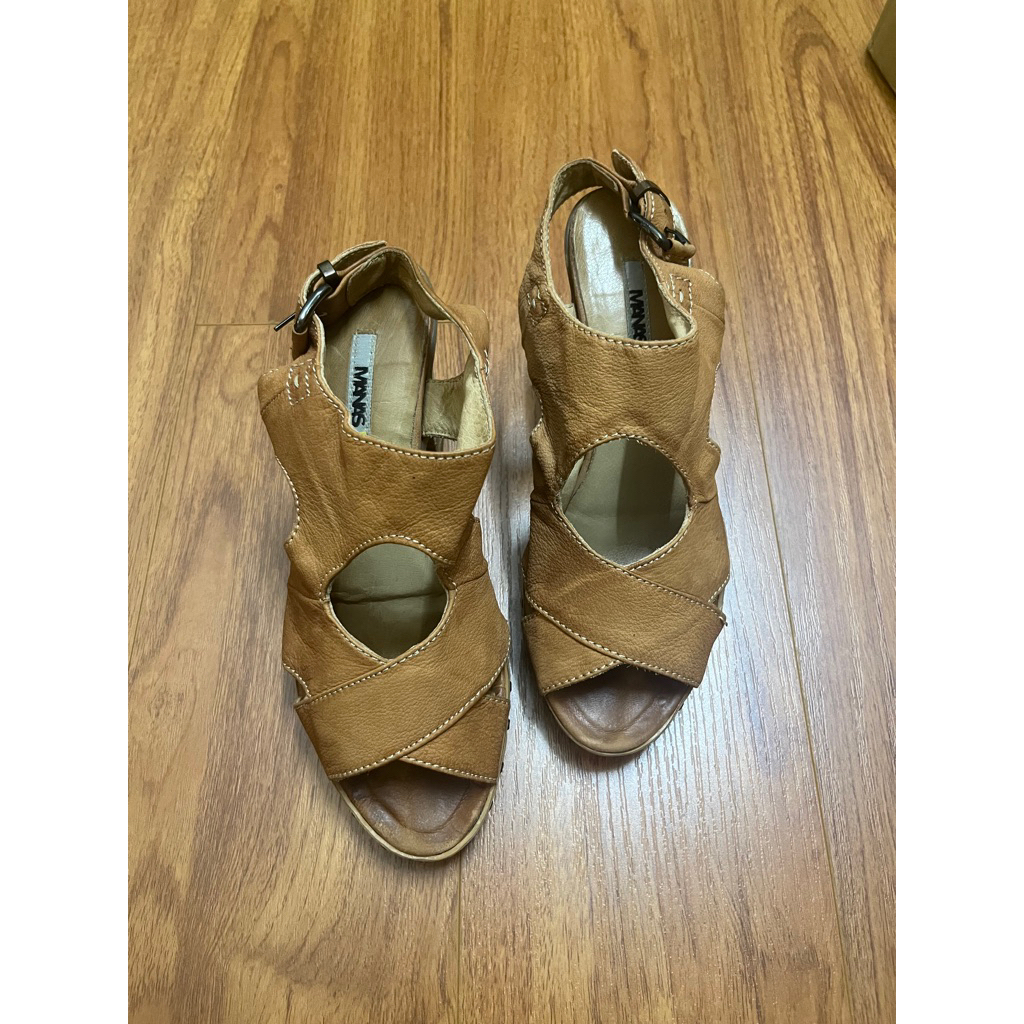 [2hand] Giày nữ sz 37 gót trụ 9cm, da mộc 2hand