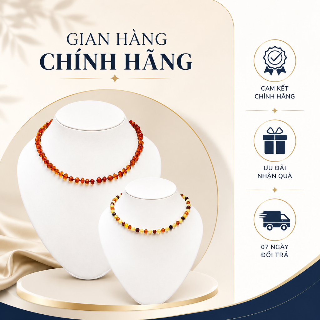 Vòng hổ phách Amber cho bé trai và gái từ 0 - 10 tuổi có kiểm định và hộp đựng