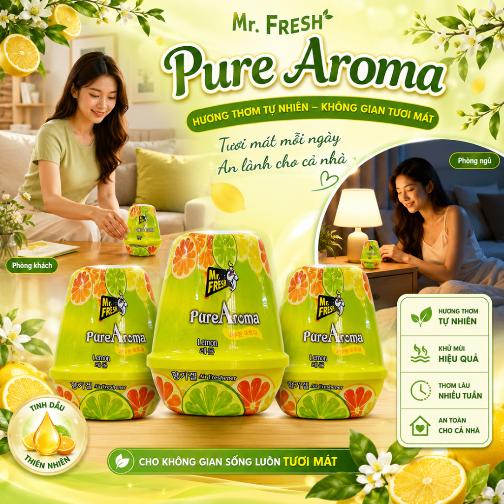 Bộ 3 Sáp thơm cao cấp Mr.fresh Hương Chanh