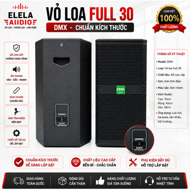 VỎ LOA FULL ĐƠN BASS 30 DMX - GIÁ 1 ĐÔI, ván MDF, dầy 1,6cm