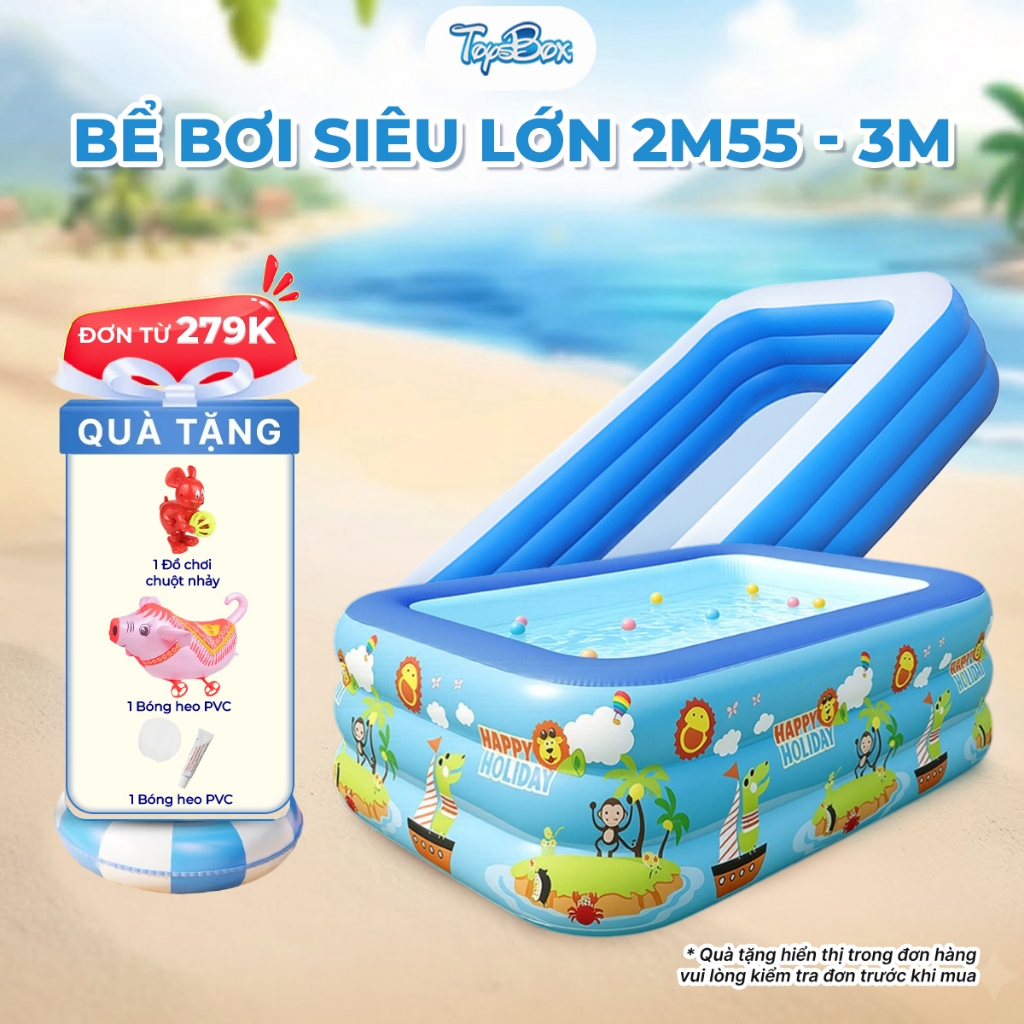 Bể bơi cho bé 2M55-3M 3 tầng cho bé phao bơi, chất liệu PVC cao cấp, đáy dày 2 lớp an toàn chống trư