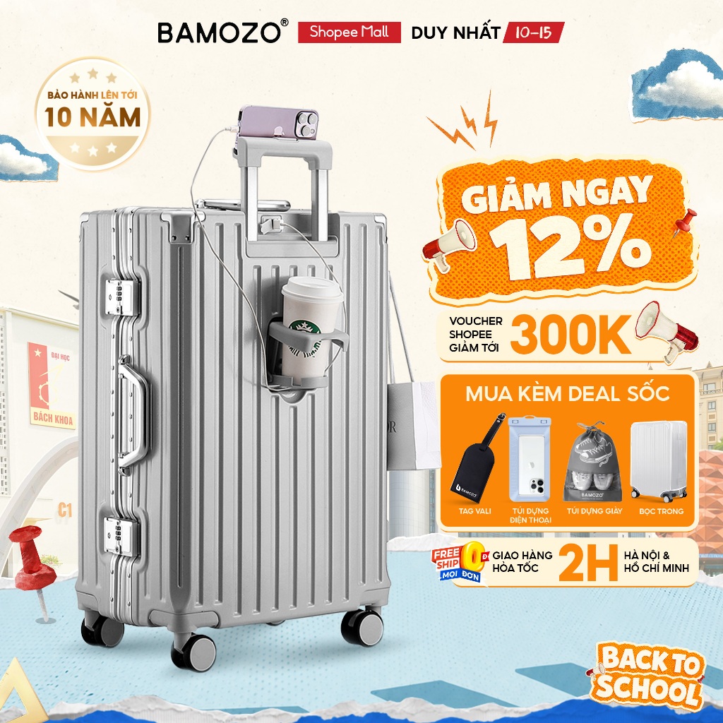 [Hannah Olala x Bamozo] Vali Bamozo Khung Nhôm 9066 Size 20/24 Cao Cấp_9066