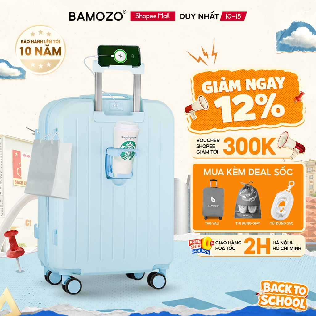 Vali Du Lịch Bamozo 8812 Thời Trang Size 20/24 Chất Liệu Nhựa ABS 3 Lớp Bền Đẹp_8812