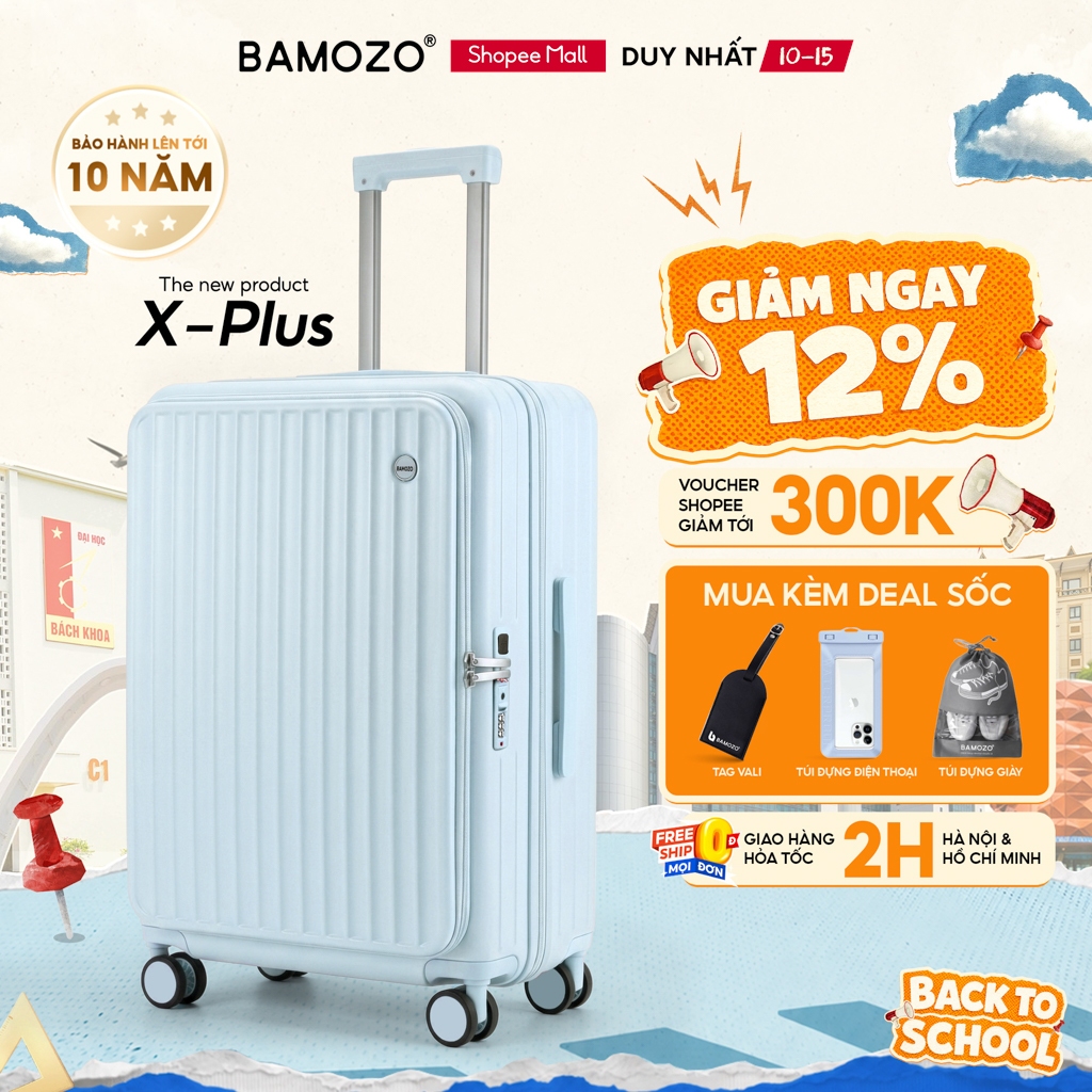 Vali Mở Rộng Bamozo X-Plus Size 20/24/28 Tăng 15% Sức Chứa, Vali Du Lịch Nhựa PC Nguyên Khối_XPLUS