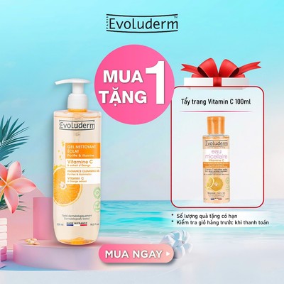 Sữa rửa mặt dạng gel giúp da rạng rỡ, hỗ trợ làm đều màu da chiết xuất Vitamin C Evoluderm 500ml
