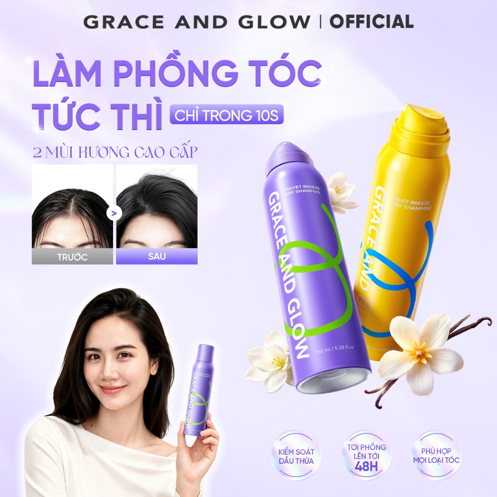[Huyền Lizzie Tin Dùng] Dầu gội khô phồng tóc Grace and Glow kiềm dầu lâu bết giúp giải cứu tóc bết 