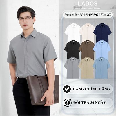 Áo Sơ Mi Trơn Vải Lụa Tay Ngắn Cho Nam LADOS - 8069