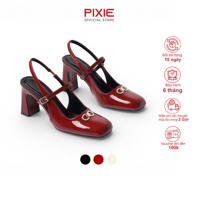 Giày Slingback Cao Gót Nữ 7cm Quai Ngang Đính Khóa Thời Trang Pixie H459