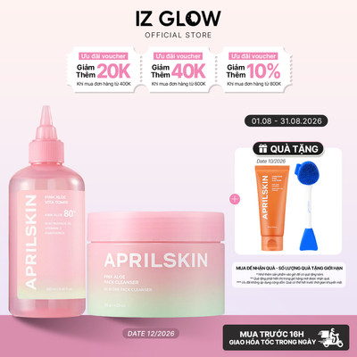 Combo Toner Pink Aloe Vita + Pink Aloe Pack Cleanser Làm Sạch Dịu Nhẹ, Cấp Ẩm, Hỗ Trợ Phục Hồi Da