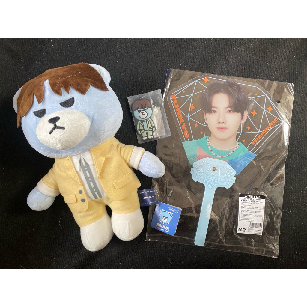 Set 3 món Treasure x krunk offical goods gồm móc khóa Yedam + doll krunk Jihoon + quạt Junkyu like n