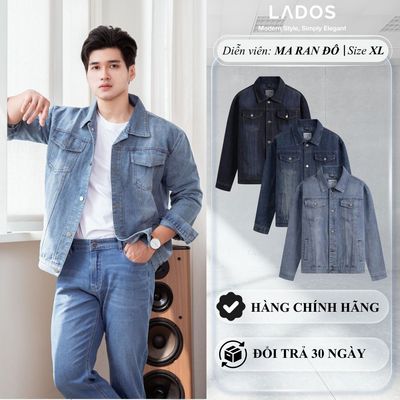 Áo Khoác Jean Retro Nam LADOS-2123 Chất Denim Dày Dặn, Form Trucker Cổ Bẻ, Wash Vintage Trẻ Trung
