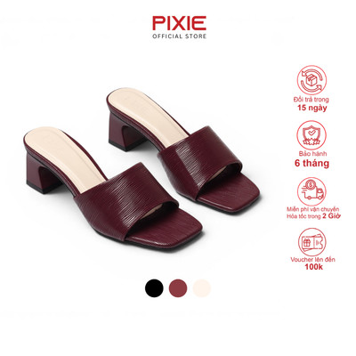 Guốc Cao Gót Nữ 5cm Quai Ngang Da PU Vân Kẻ Thời Trang Pixie H471