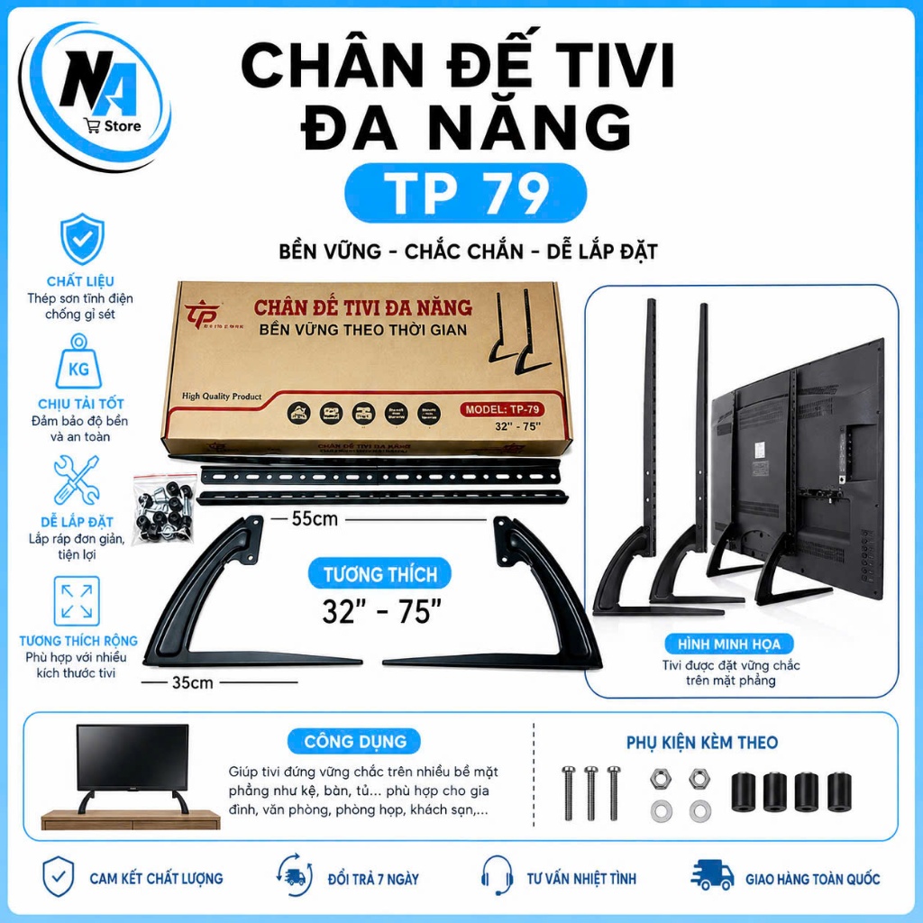 Chân Đế Tivi Đa Năng TP-79 | Chân Để Tivi 32-75 Inch | Hỗ Trợ Chuẩn VESA | Thép Sơn Tĩnh Điện Chắc C